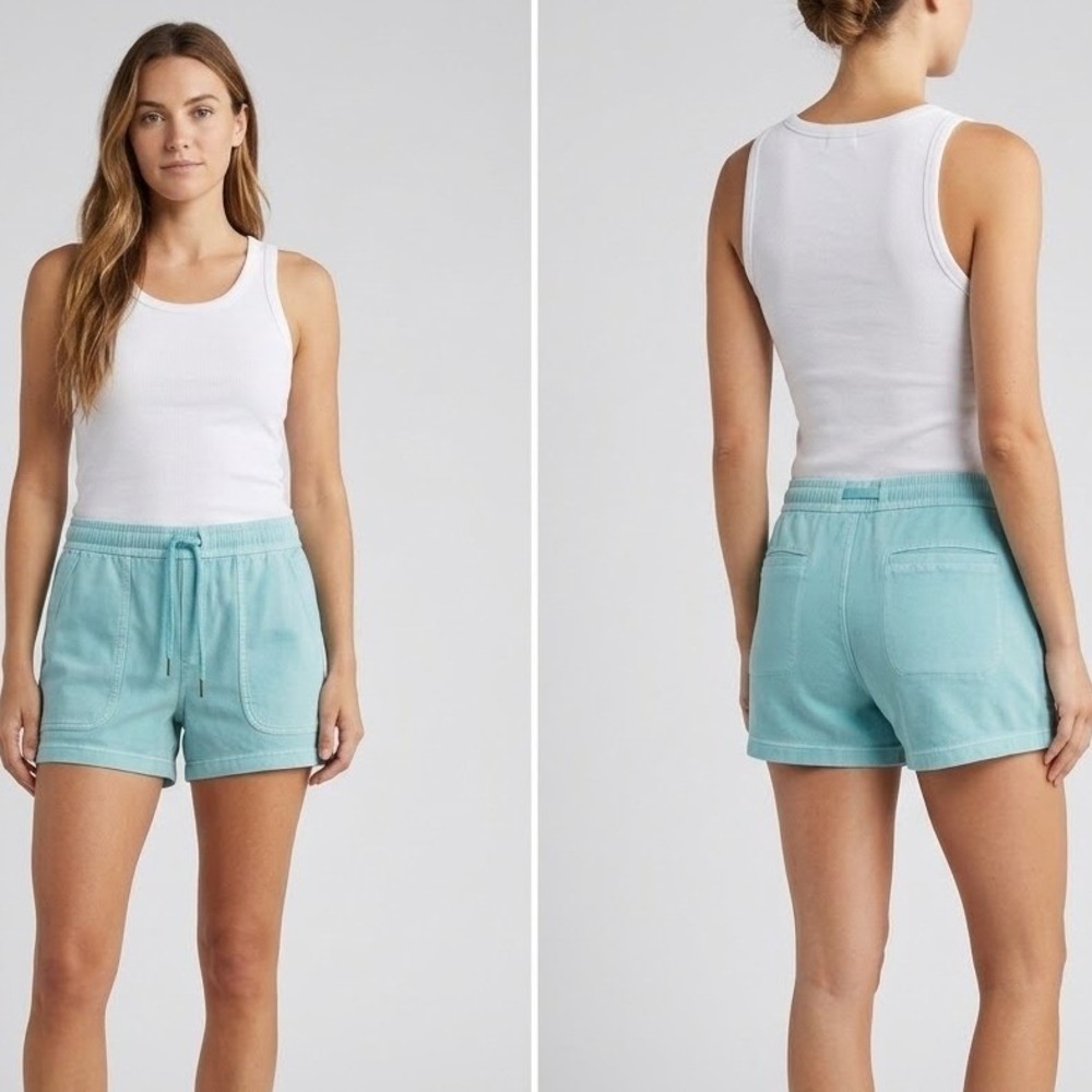 Athleta Farallon Shorts Teal Aqua Mint Green Women's Large Utility Knit Summer